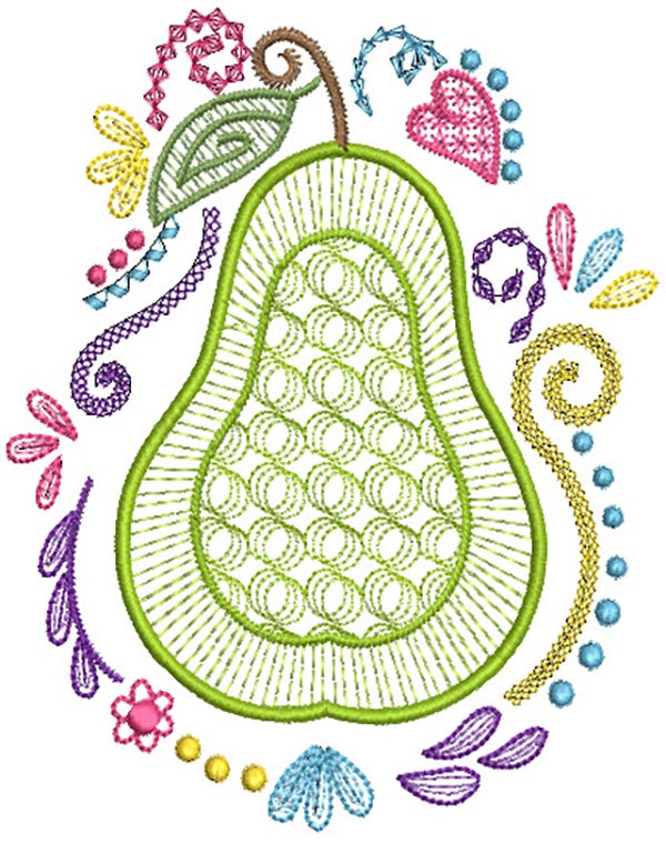Fruit And Veggie Doodles Machine Embroidery Designs by JuJu