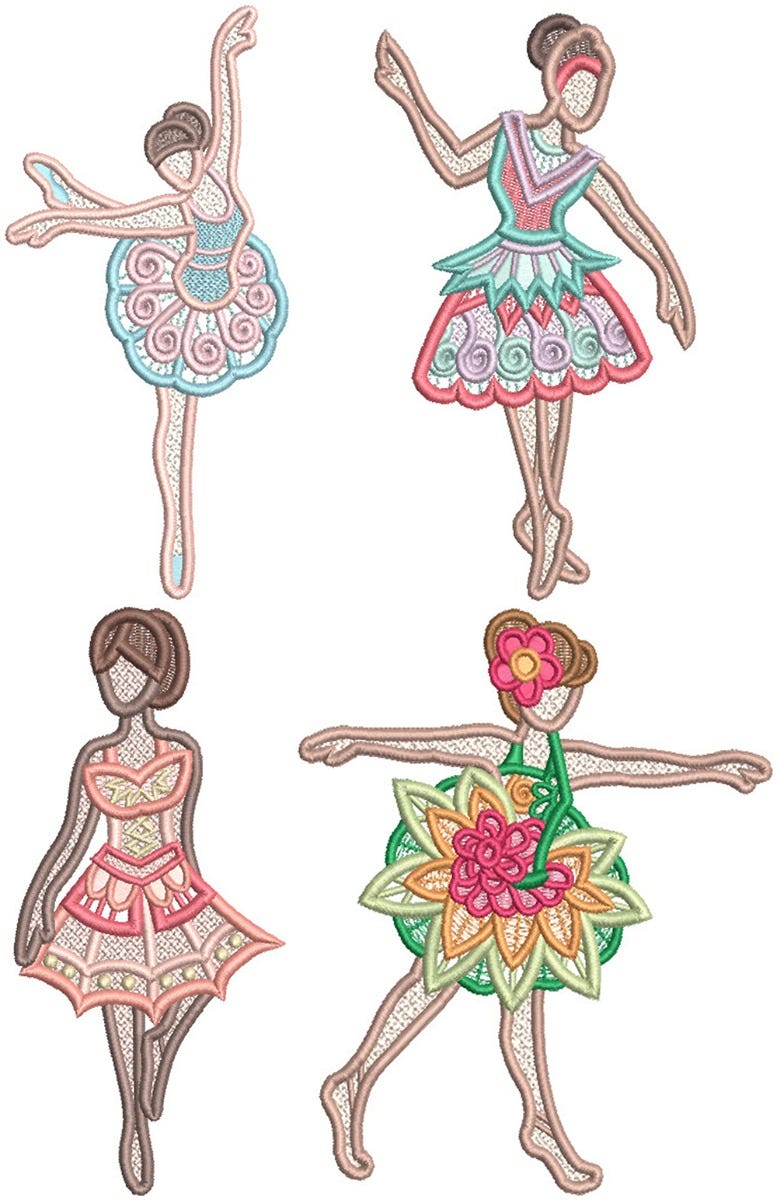 Free Standing Lace Ballerinas 2 | Machine Embroidery Designs by JuJu