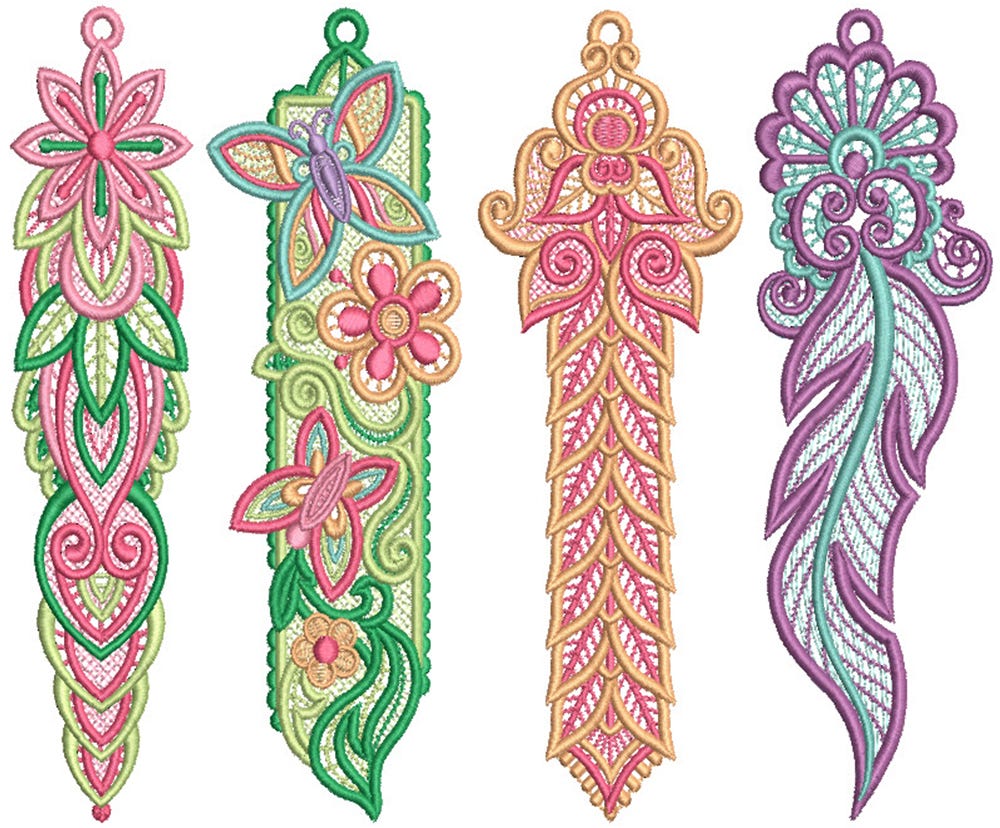 Free Standing Lace Bookmarks 4 Digital Machine Embroidery Designs by JuJu