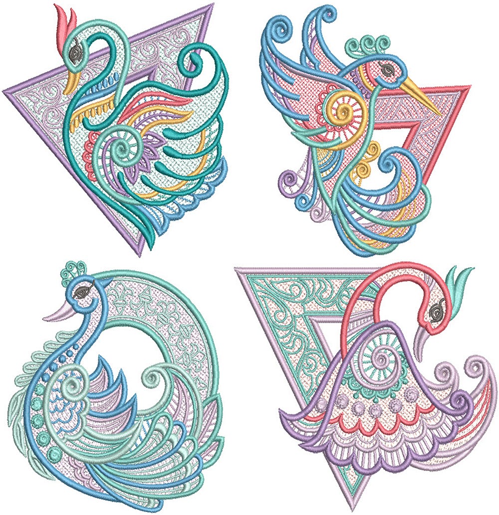 Free Standing Lace Exotic Birds 2 | Machine Embroidery Designs by JuJu