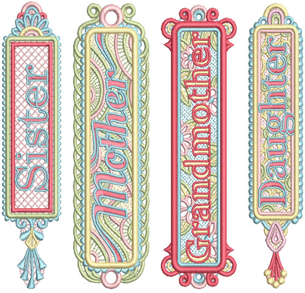 Free Standing Lace Family Women Bookmarks Digital Embroidery Designs by JuJu