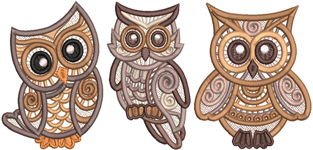 Free Standing Lace Owls | Machine Embroidery Designs by JuJu