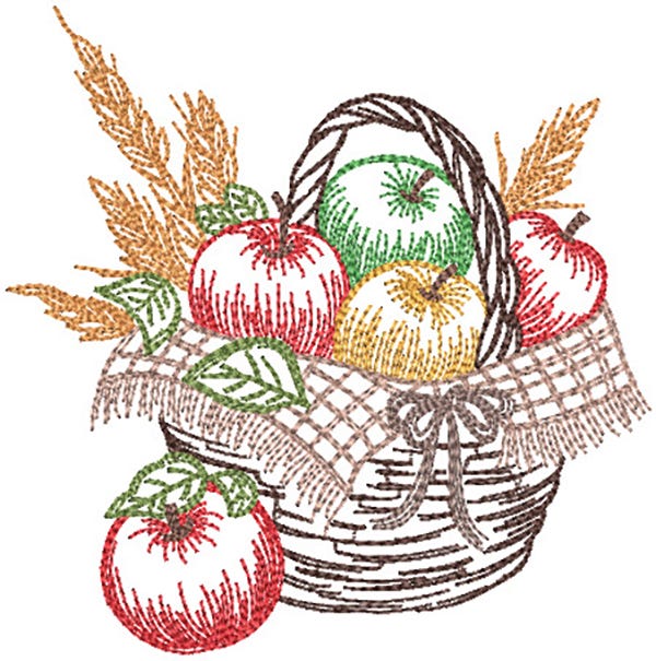 Harvest Apple Vintage Sketch | Machine Embroidery Designs by JuJu	