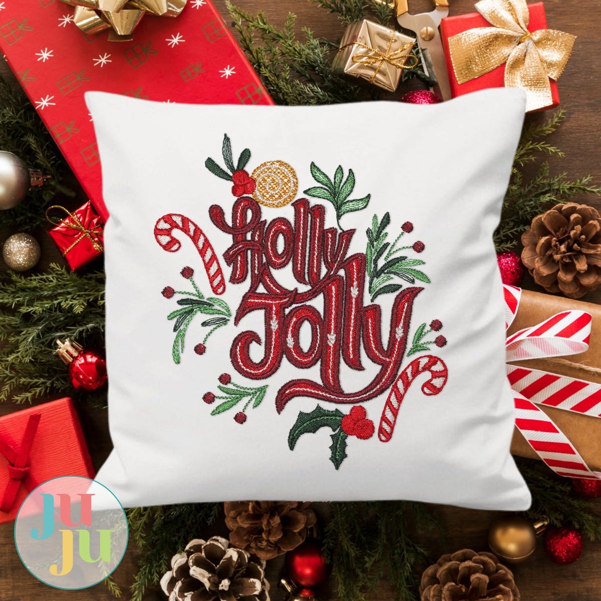Holly Jolly Christmas Word Art Embroidery Design | Designs by JuJu