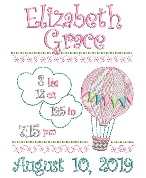 Hot Air Balloon Birth Announcement Template Machine Embroidery Designs by JuJu