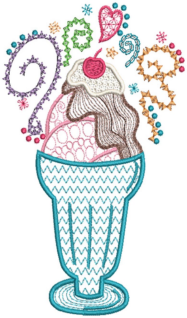 Ice Cream Sundae Doodles Machine Embroidery Designs by JuJu