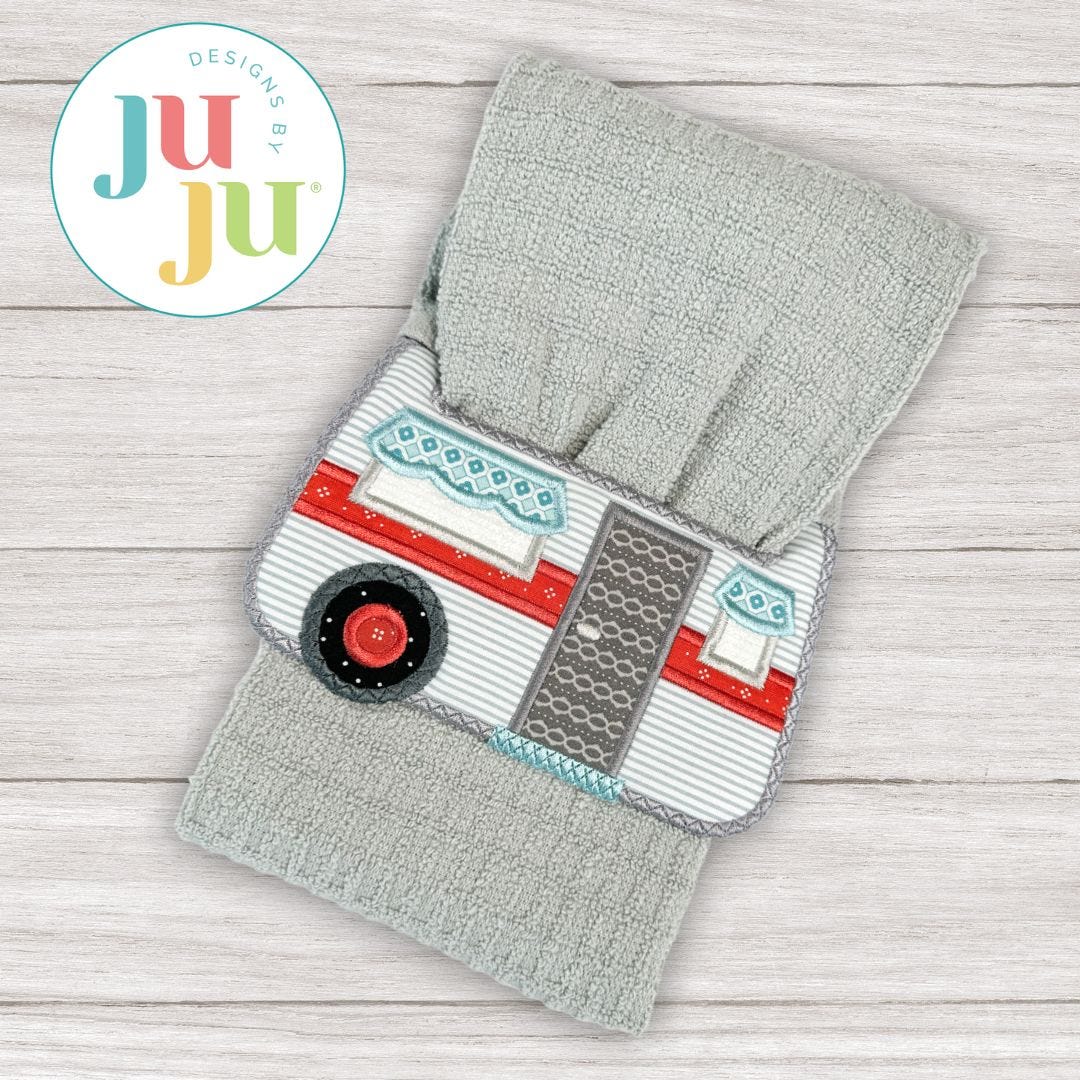 ITH Camping Trailer Wrap Around Towel Topper | Machine Embroidery Designs by JuJu