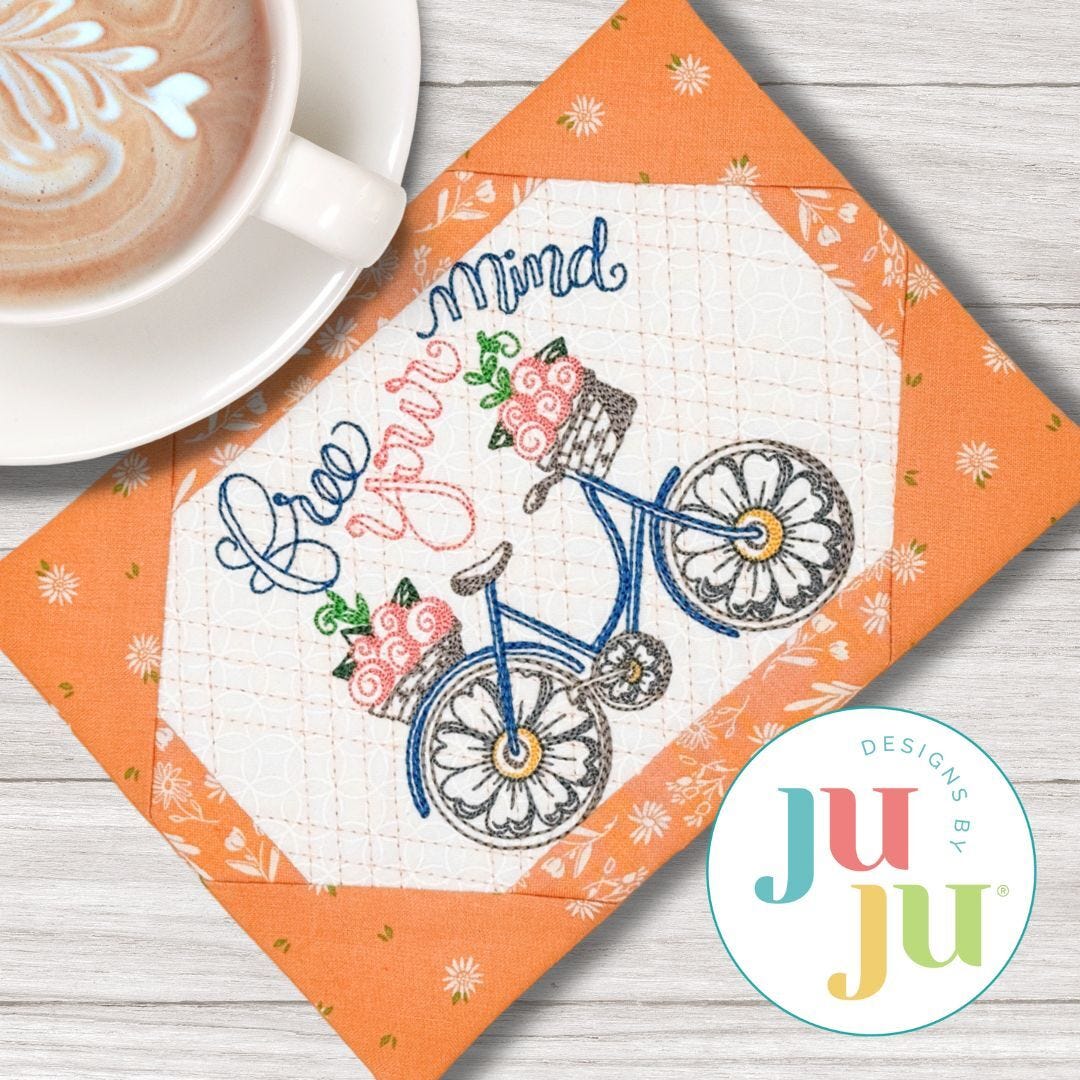 ITH Free Your Mind Mug Rug | Machine Embroidery Designs by JuJu