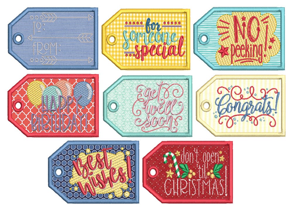 In The Hoop Gift Tags | Machine Embroidery Designs by JuJu
