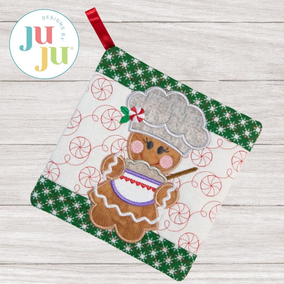 ITH Gingerbread Baker Pot Holder | Machine Embroidery Designs by JuJu