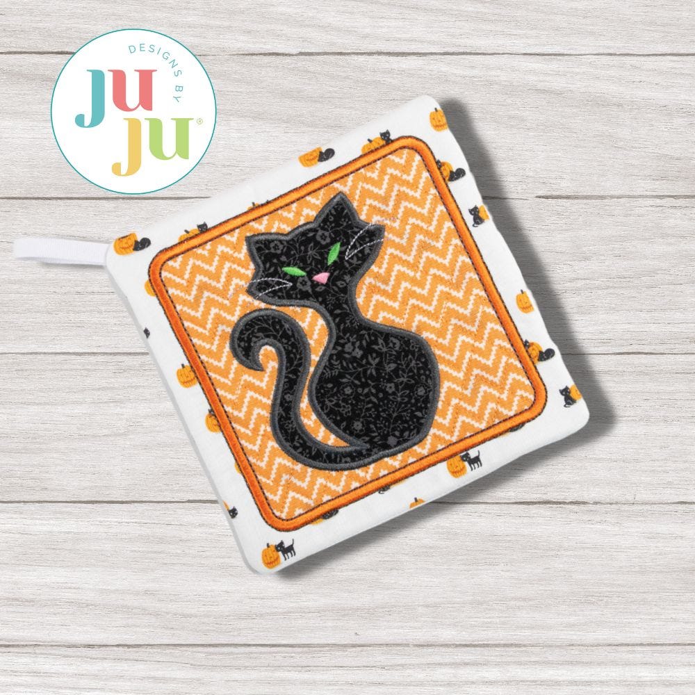 ITH Halloween Cat Pot Holder | Machine Embroidery Designs by JuJu
