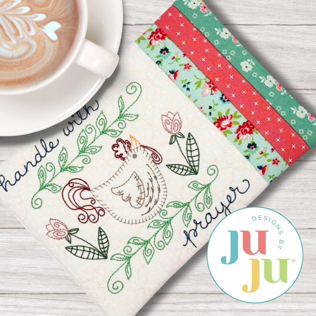 ITH Handle With Prayer Mug Rug | Machine Embroidery Designs by JuJu