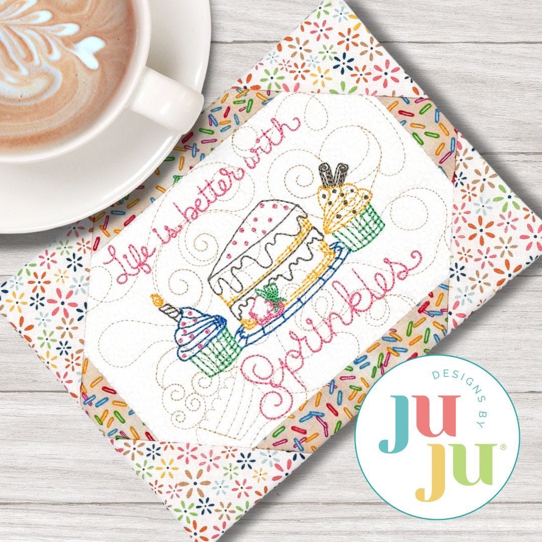 ITH Life Is Better With Sprinkles Mug Rug | Machine Embroidery Designs by JuJu