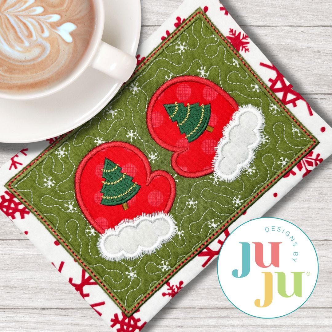 ITH Mittens Mug Rug | Machine Embroidery Designs by JuJu