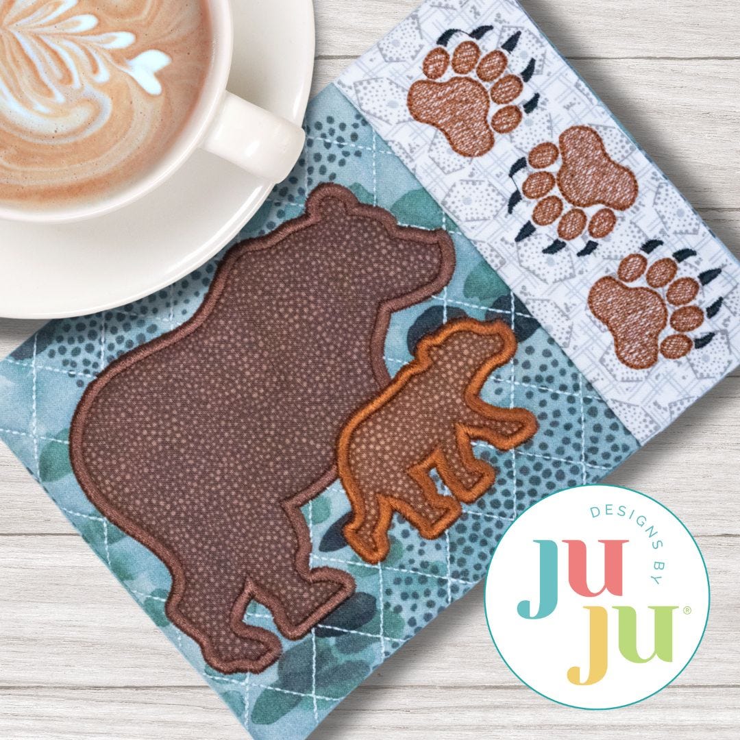 ITH Northwoods Bear Mug Rug | Machine Embroidery Designs by JuJu