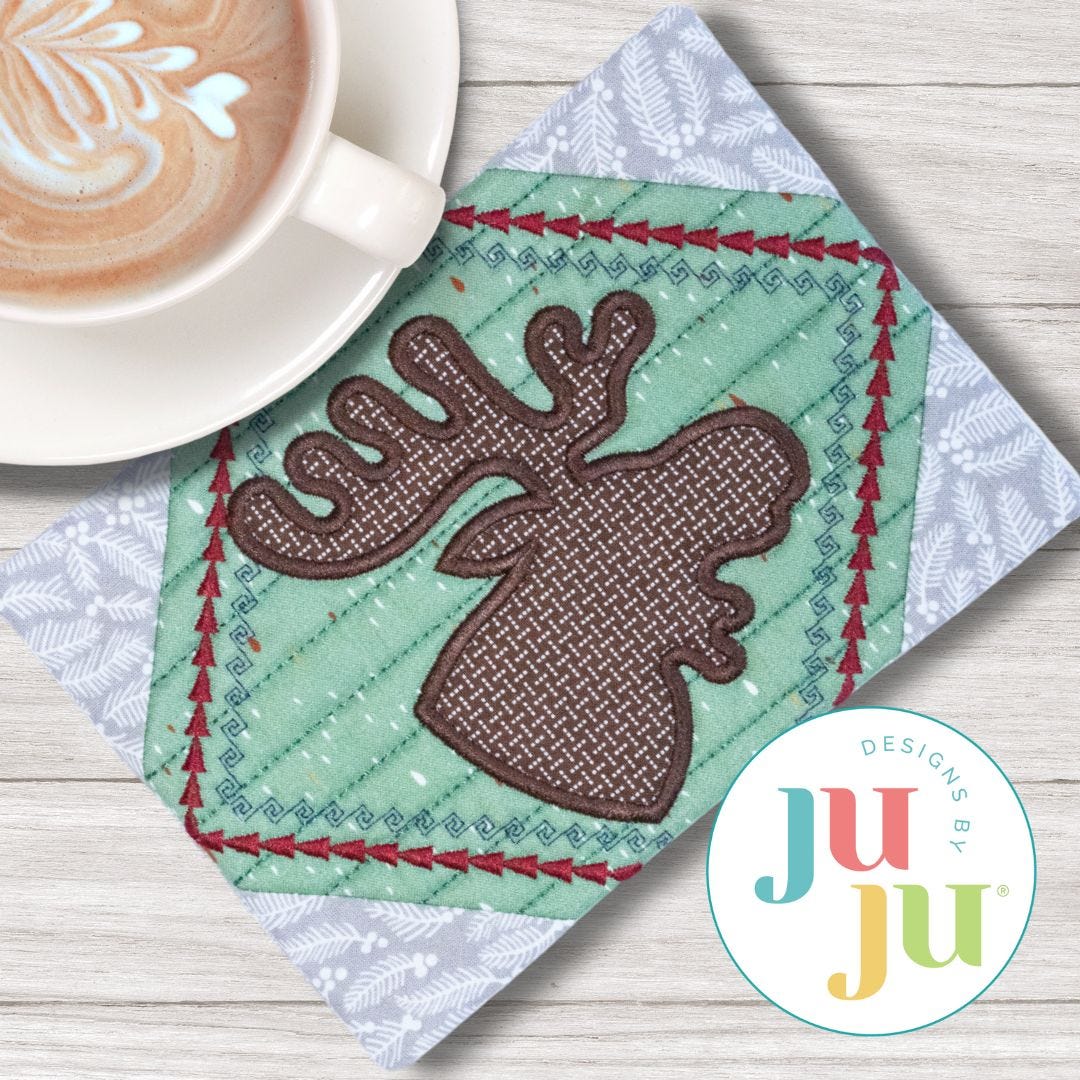 ITH Northwoods Moose Mug Rug | Machine Embroidery Designs by JuJu