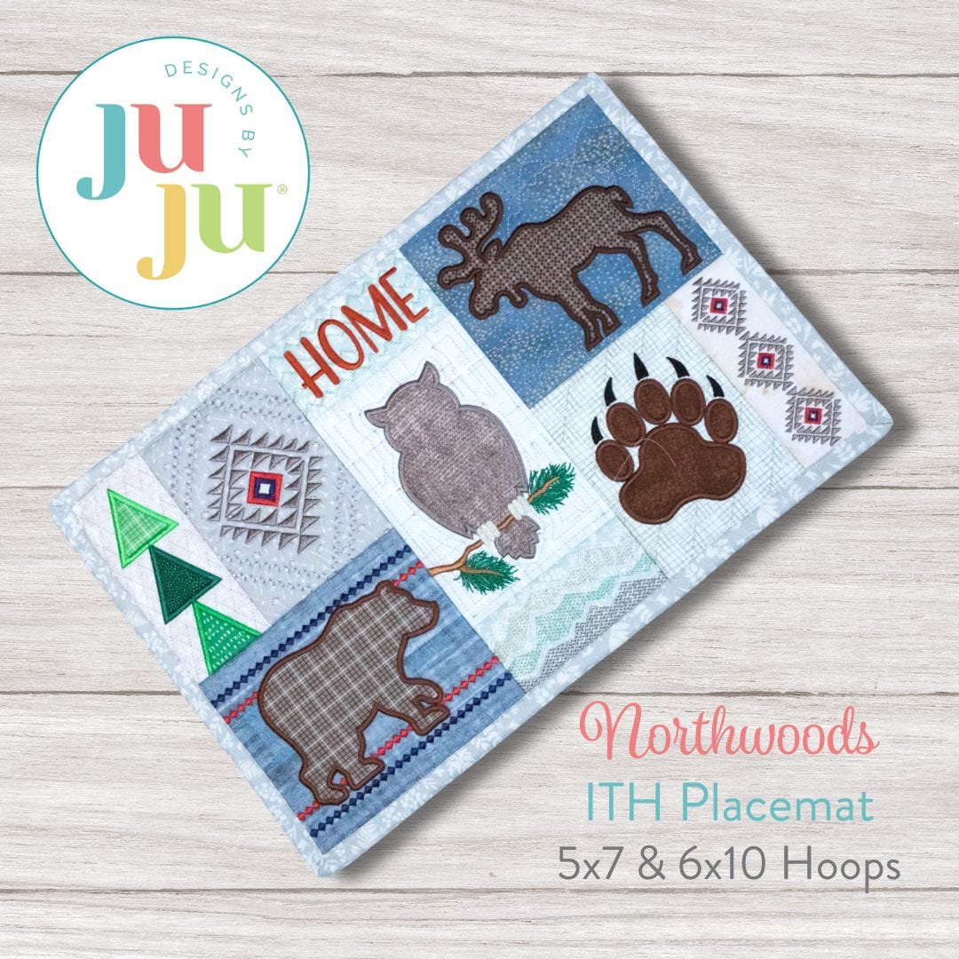 ITH Northwoods Placemat | Machine Embroidery Designs by JuJu