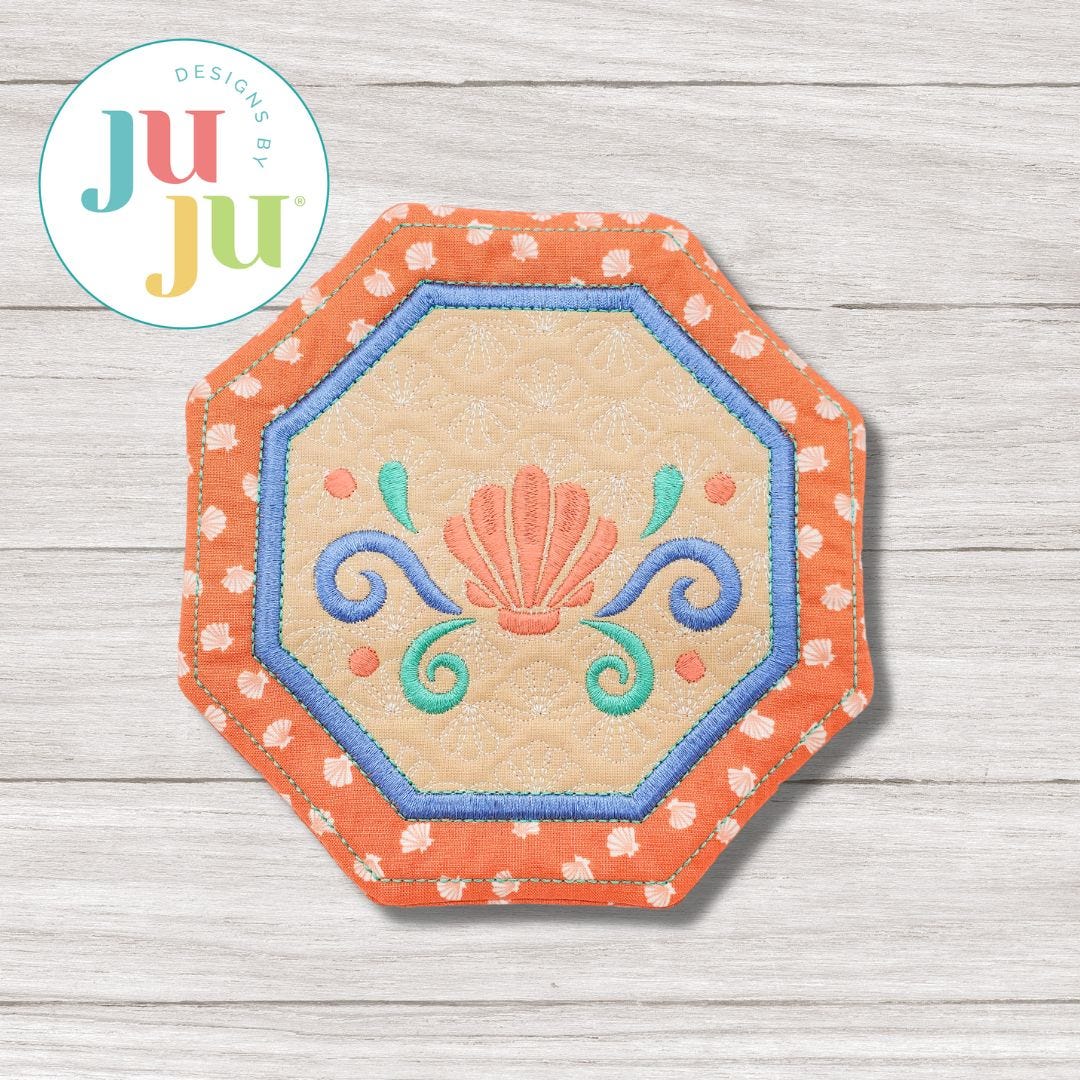 ITH Seashell Octagon Coaster | Machine Embroidery Designs by JuJu
