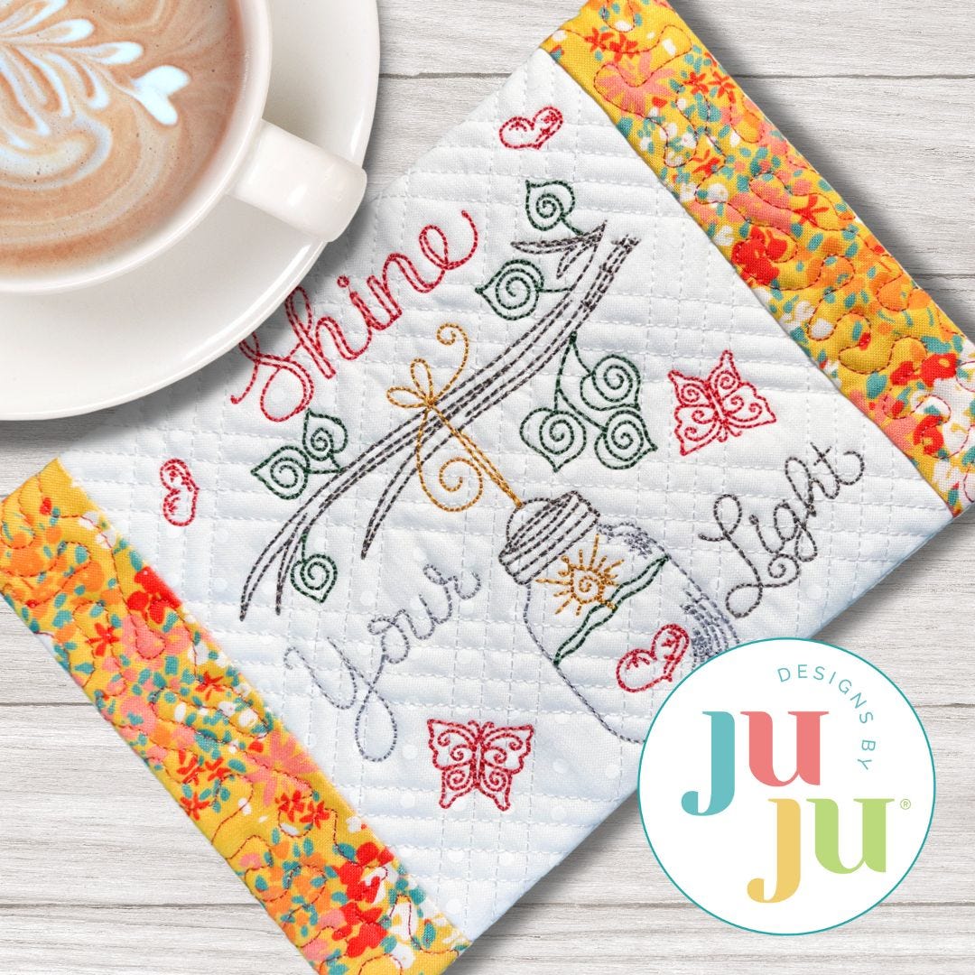 ITH Shine Your Light Mug Rug | Machine Embroidery Designs by JuJu