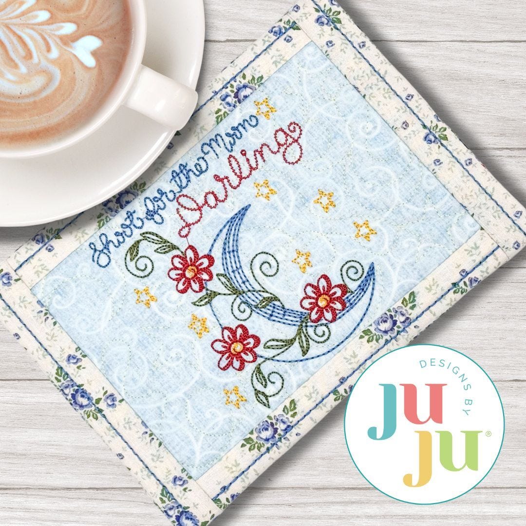 ITH Shoot For The Moon Mug Rug | Machine Embroidery Designs by JuJu