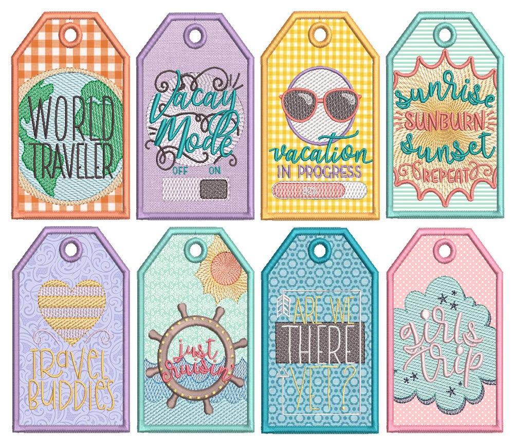 In The Hoop Travel Tags | Machine Embroidery Designs by JuJu
