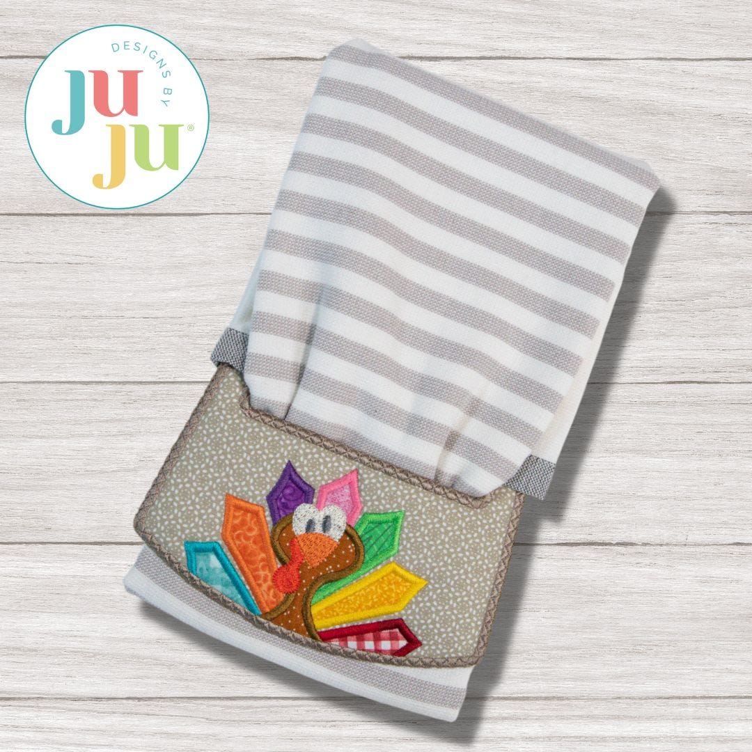 ITH Whimsical Turkey Wrap Around Towel Topper | Machine Embroidery Designs by JuJu
