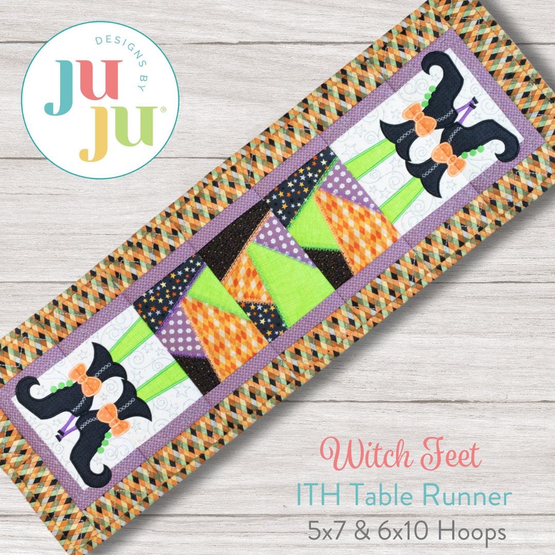                                 ITH Modular Witch Feet Table Runner | Machine Embroidery Designs by JuJu
                            
