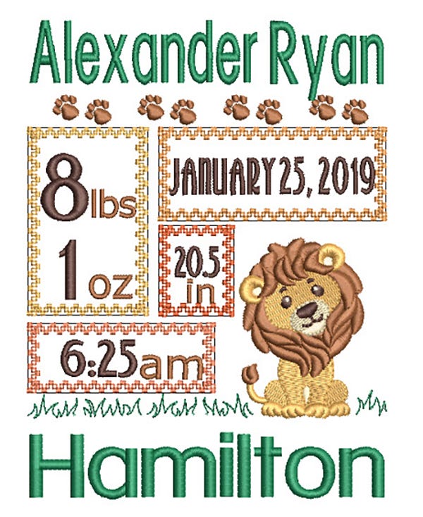 Lion Birth Announcement Template Machine Embroidery Designs by JuJu