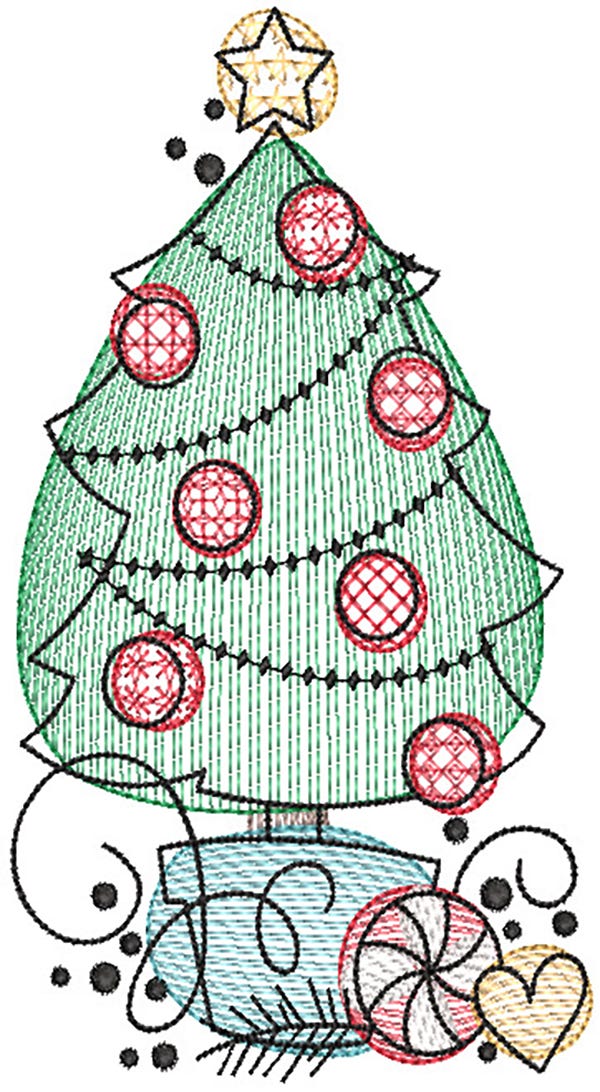 Merry Christmas Sketch 1 Digital Embroidery Designs by JuJu