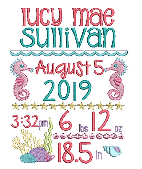 Ocean Birth Announcement Template Machine Embroidery Designs by JuJu