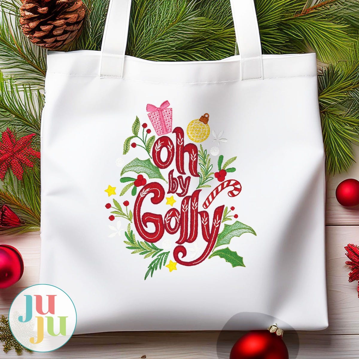 Oh By Golly Christmas Word Art Embroidery Design | Designs by JuJu