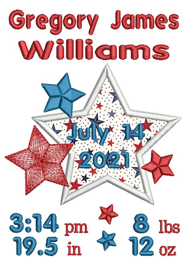 Patriotic Birth Announcement Template Machine Embroidery Designs by JuJu