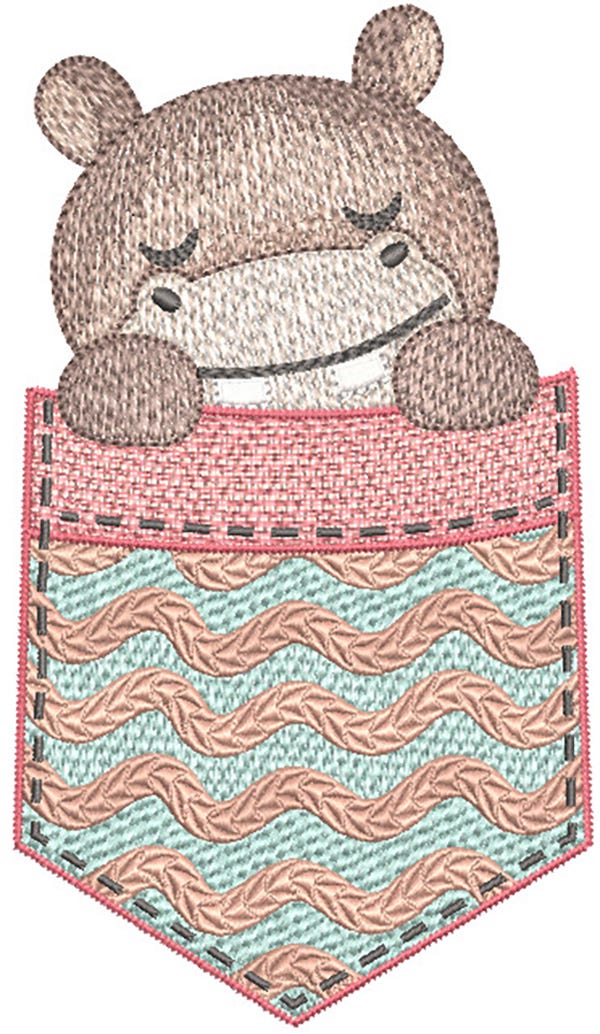 Pocket Hippo | Machine Embroidery Designs by JuJu