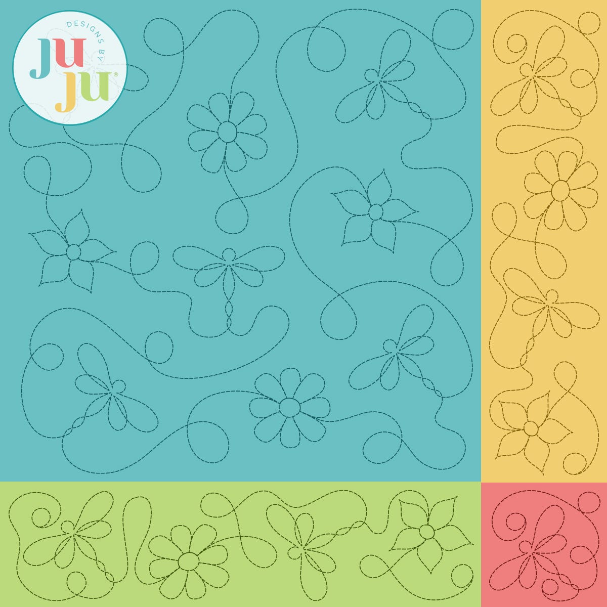 Dragonflies Flowers Quilting Backdrops Design | Machine Embroidery Designs by JuJu