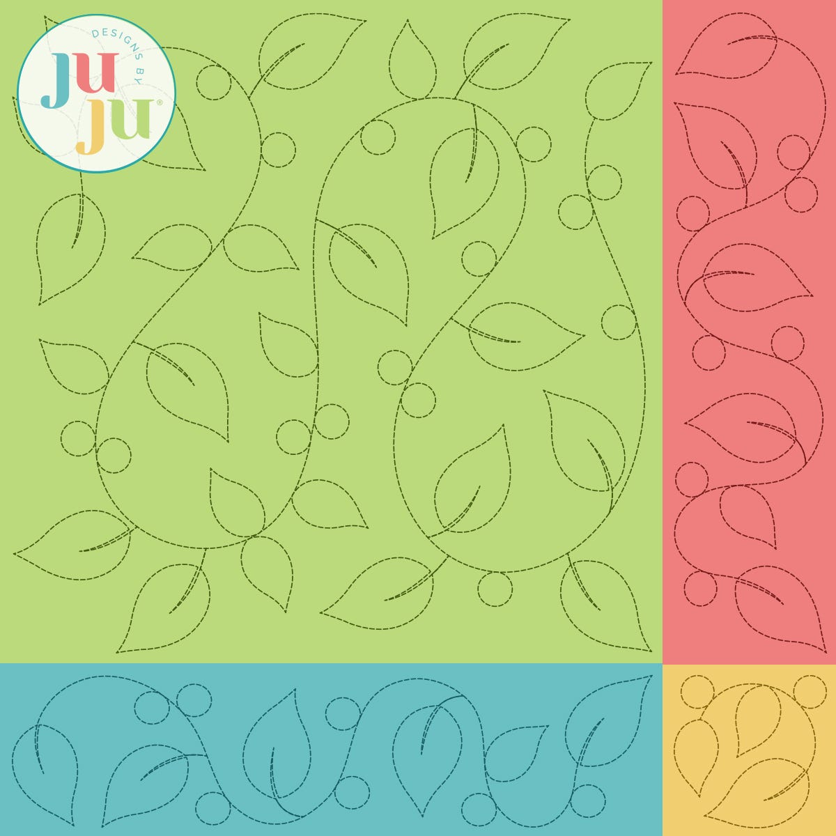 Leaves Berries Quilting Backdrops Design | Designs by JuJu Digital Embroidery Design 