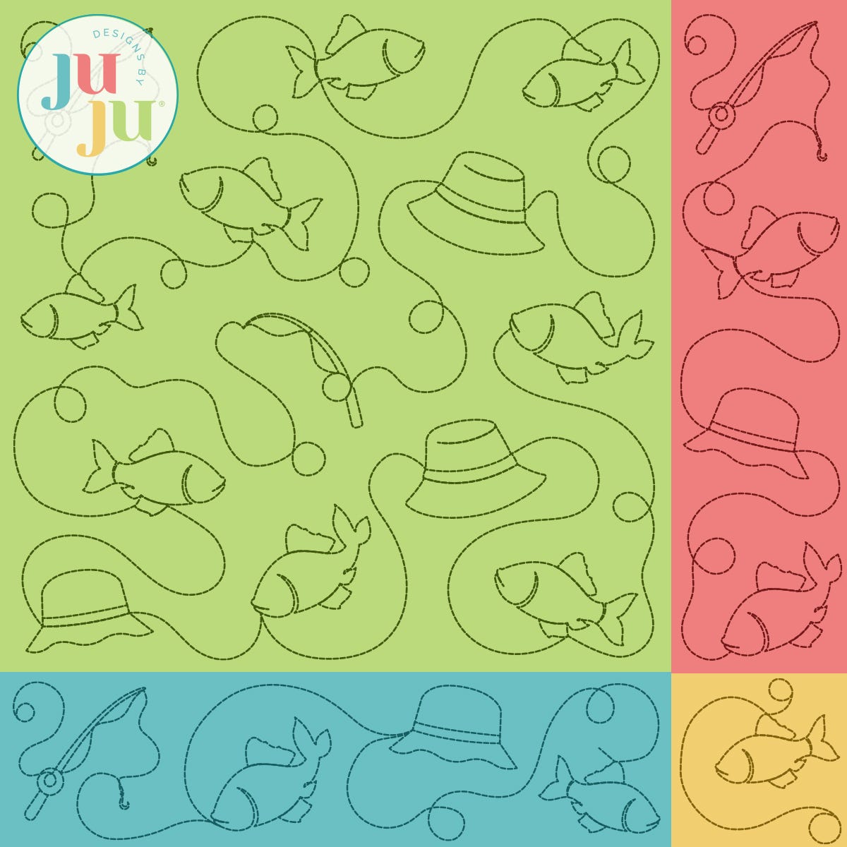 Fishing Quilting Backdrops Design | Machine Embroidery Designs by JuJu