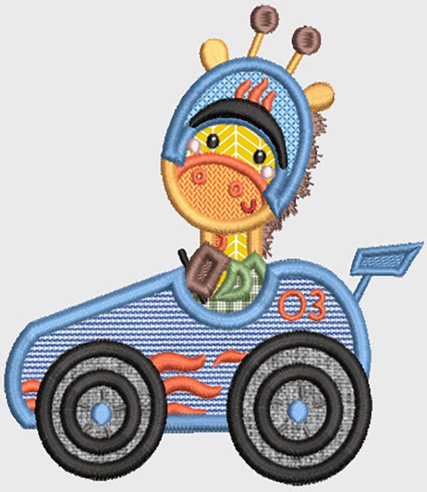 Race Car Critters Applique Machine Embroidery Designs by JuJu 