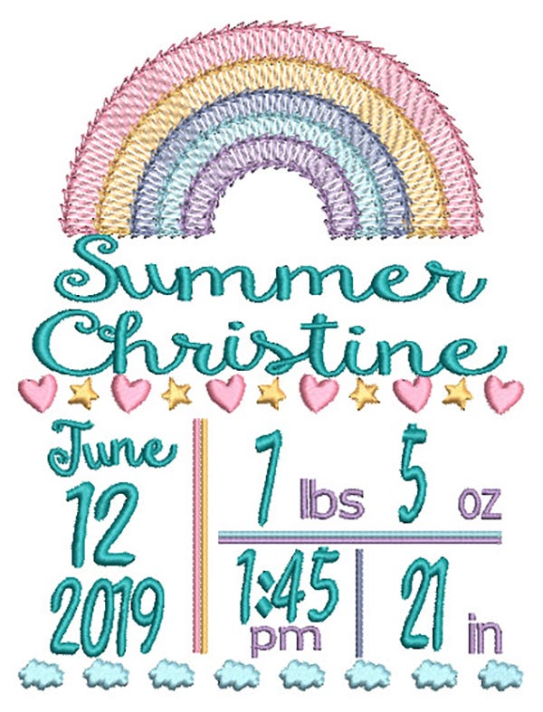 Rainbow Birth Announcement Template Machine Embroidery Designs by JuJu