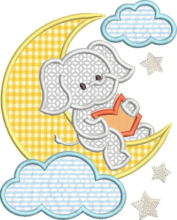 Reading On The Moon Applique Machine Embroidery Designs by JuJu 