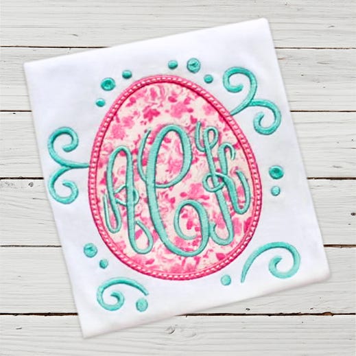 Flourish Egg Monogram Frame | Machine Embroidery Designs by JuJu