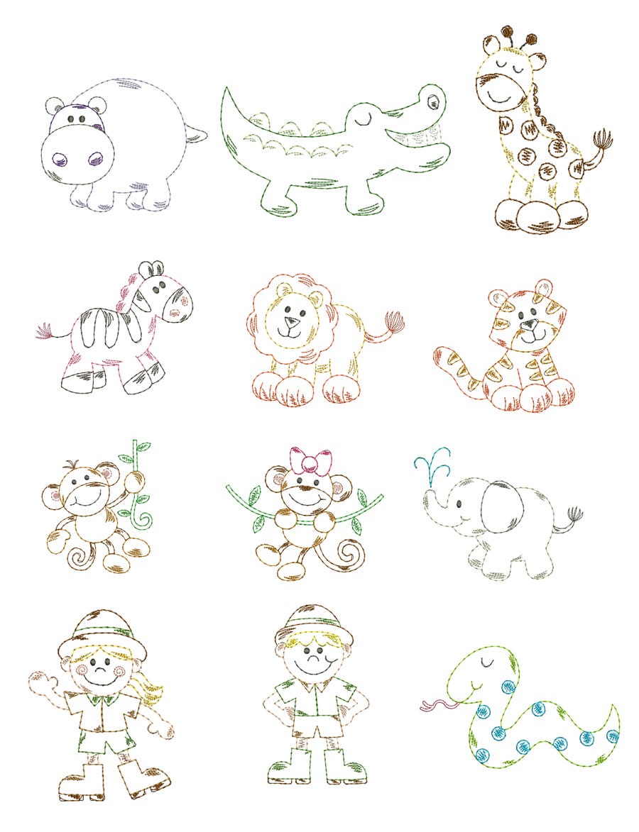 Safari Animals Vintage Stitch Machine Embroidery Designs By JuJu