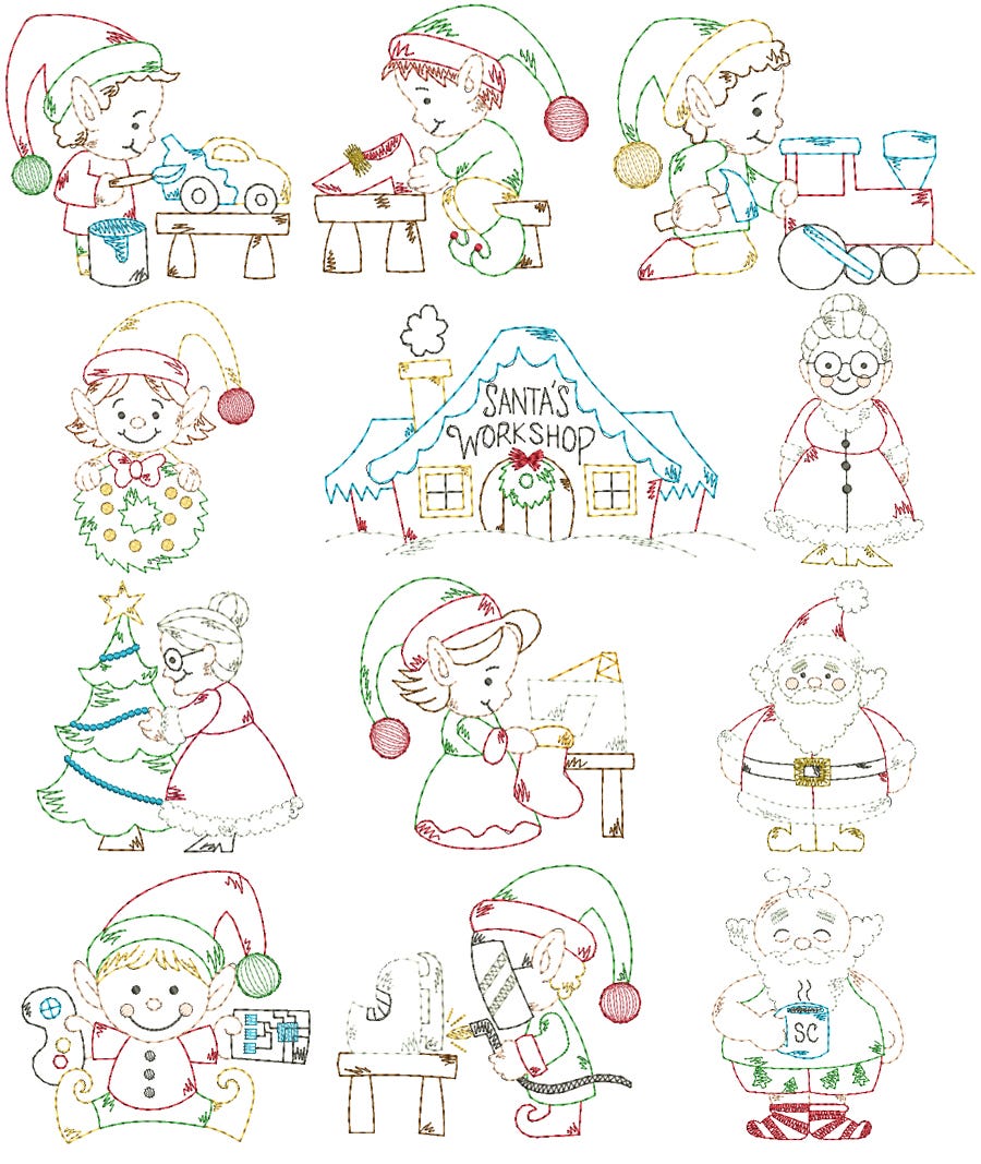Santa's Workshop Vintage Stitch Machine Embroidery Designs by JuJu