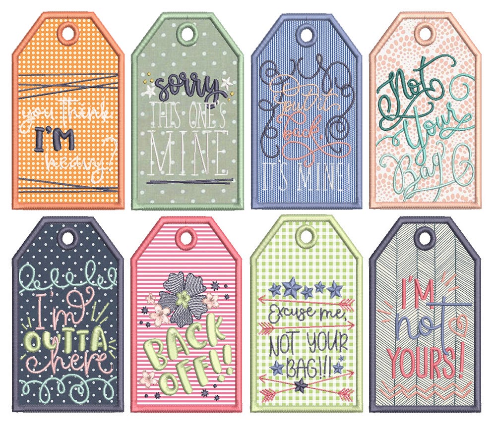 In The Hoop Sassy Luggage Tags | Machine Embroidery Designs by JuJu
