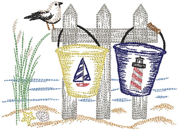 Seaside Fence Vintage Sketch | Machine Embroidery Designs by JuJu