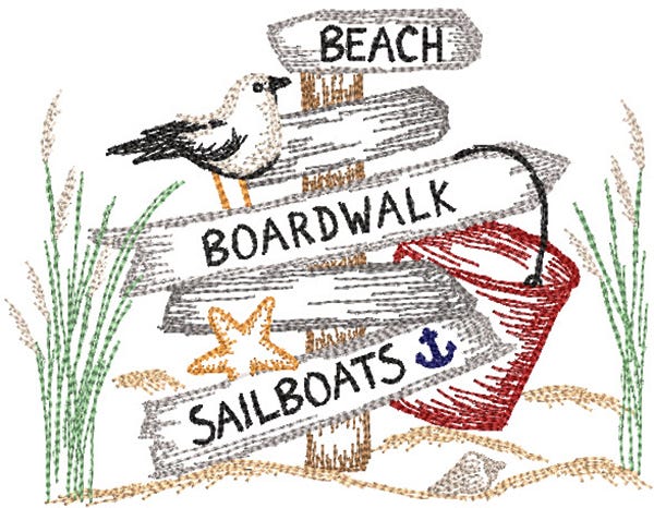 Seaside Signs Vintage Sketch | Machine Embroidery Designs by JuJu