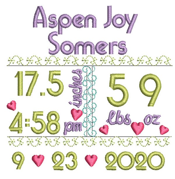 Simple Hearts Birth Announcement Template Machine Embroidery Designs by JuJu
