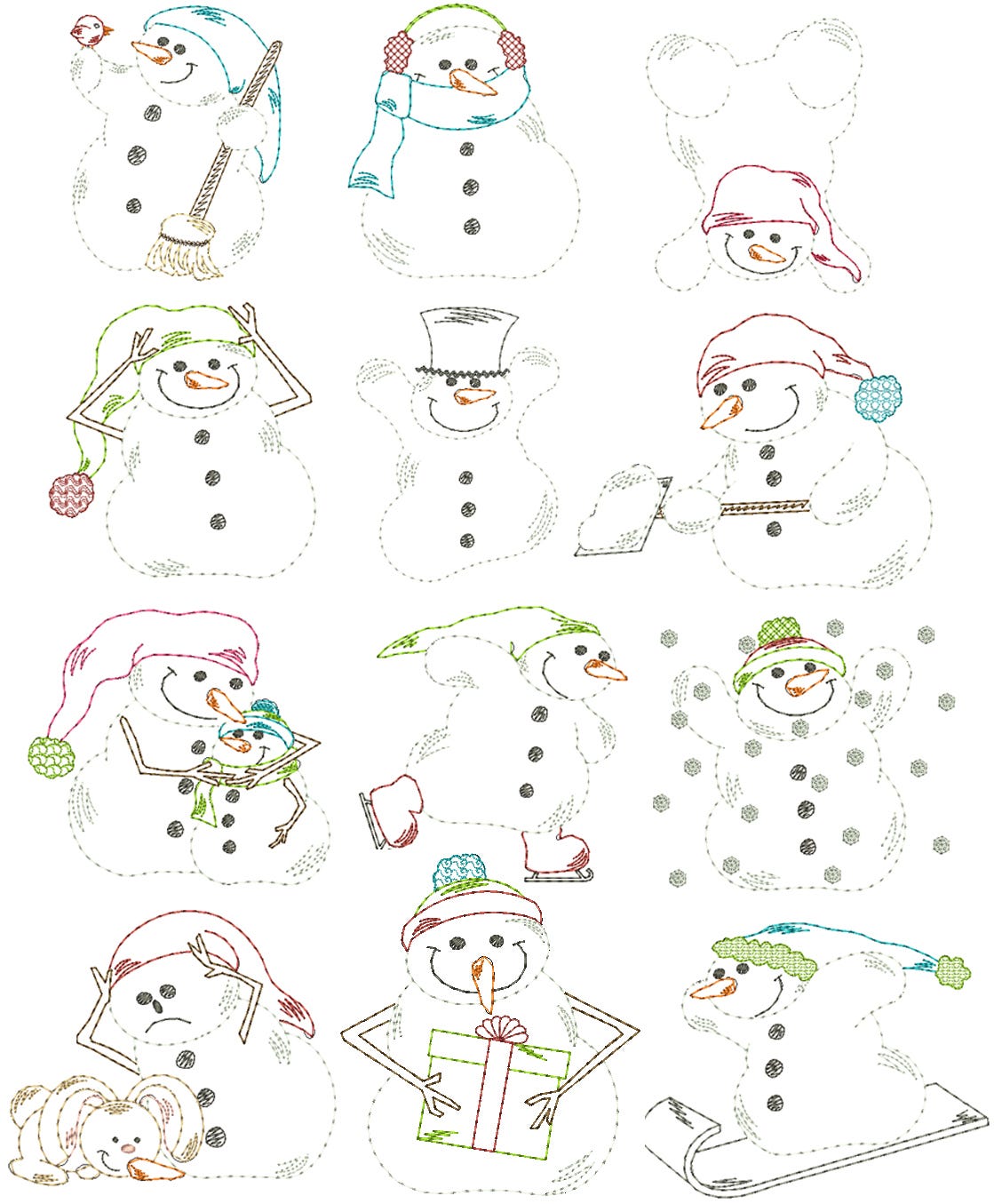 Simply Snowmen Vintage Stitch Machine Embroidery Designs by JuJu