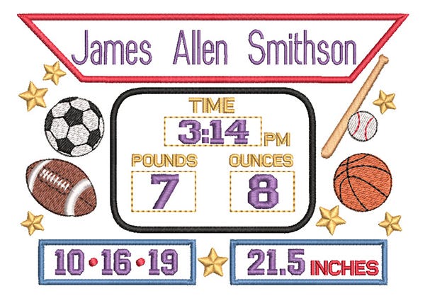 Sports Birth Announcement Template Machine Embroidery Designs by JuJu