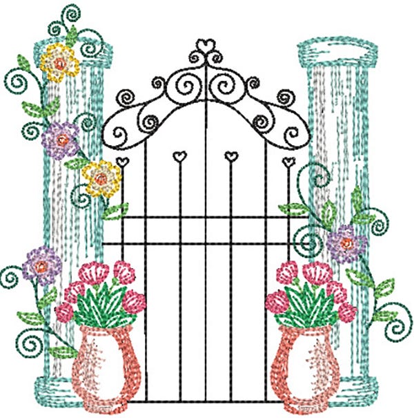 Spring Garden Sketch Gate | Machine Embroidery Designs by JuJu