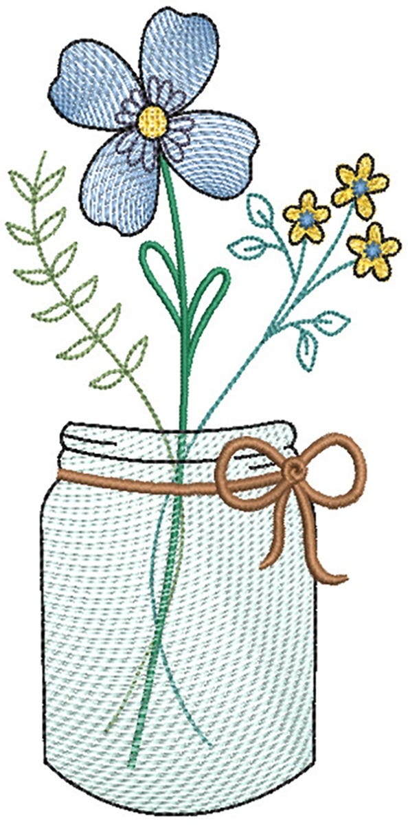 Spring Sketch Mason Jars 1 Machine Embroidery Designs by JuJu